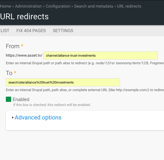 Enter redirect