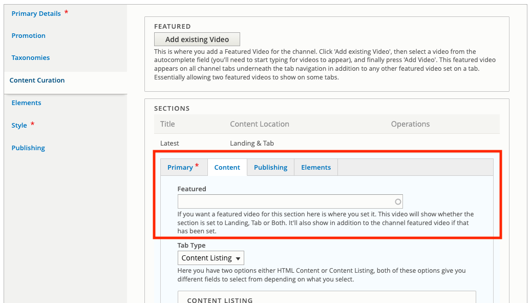 Featured video setup for channel tab