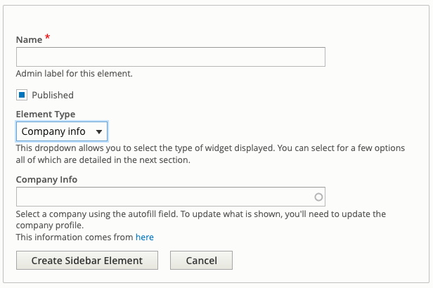 Company Info widget fields