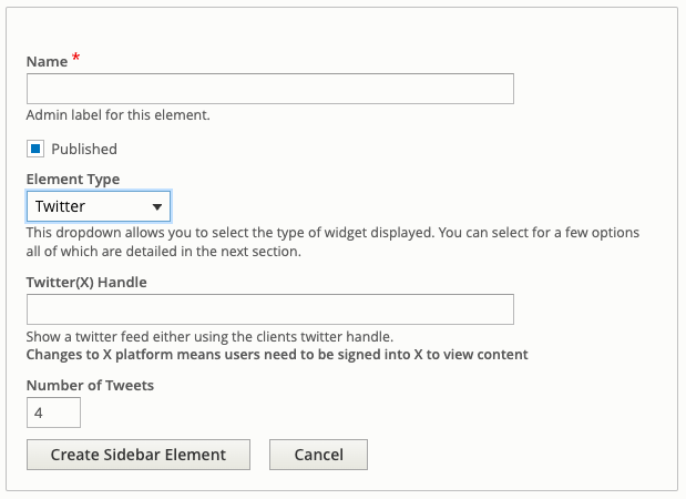 Twitter widget fields
